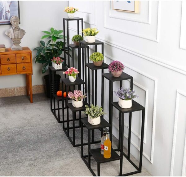 Porta Macetero Estilo Pedestal Metálico Negro/Blanco y Dorado - Imagen 8