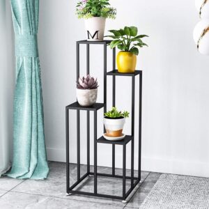 Porta Macetero Estilo Pedestal Metálico Negro/Blanco y Dorado