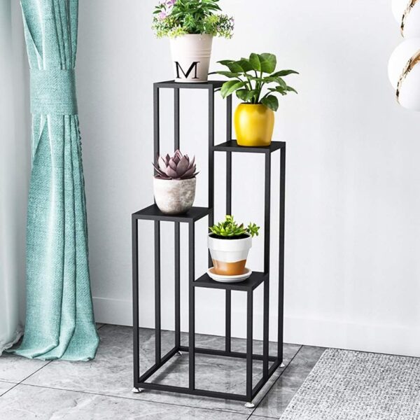 Porta Macetero Estilo Pedestal Metálico Negro/Blanco y Dorado