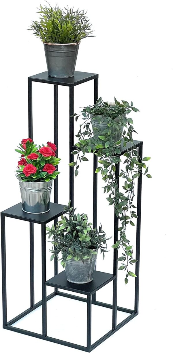 Porta Macetero Estilo Pedestal Metálico Negro/Blanco y Dorado - Imagen 3