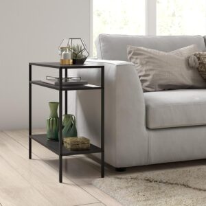 Mesa De Arrimo Metálica Con 3 Repisas Negra/Blanca Y Dorada