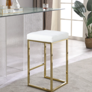Taburete O Banco Metálico Tapizado Dorado/Negro Y Blanco