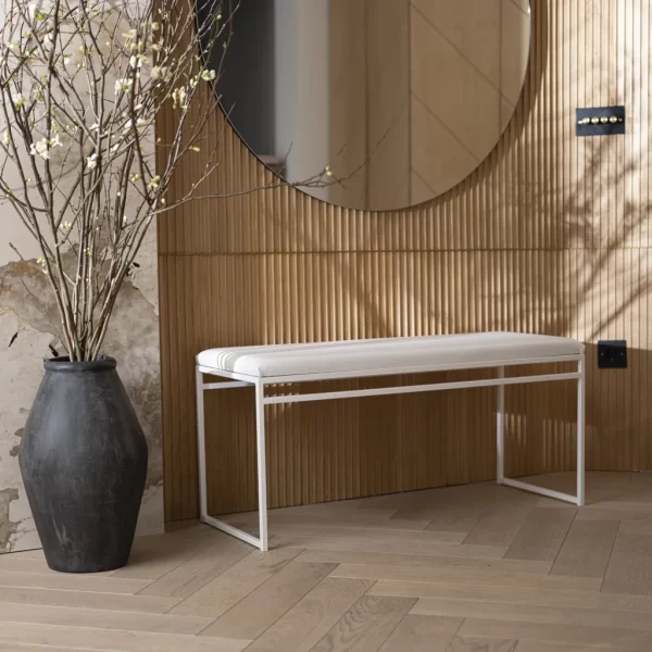Taburete Rectangular Metálico Tapizado Negro/Blanco Y Dorado - Imagen 3
