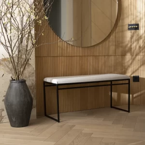 Taburete Rectangular Metálico Tapizado Negro/Blanco Y Dorado