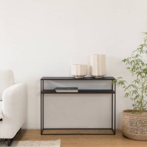 Mesa De Arrimo Metálica Con 2 Repisas Negra/Blanca Y Dorada