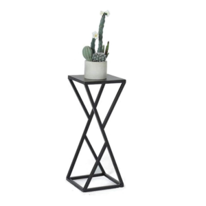 Mesa Lateral Metálica Con Diseño Negra/Blanca Y Dorada