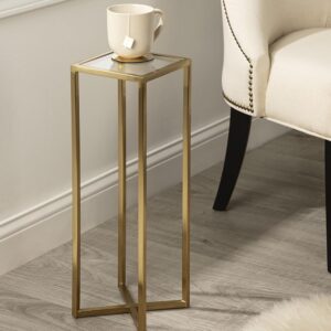 Mesa Lateral Metálica Cuadrada Con Vidrio Dorada/Blanca y Negra