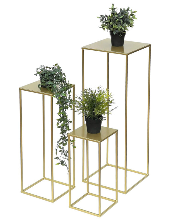 Set De 3 Porta Maceteros Metálicos Negro/Blanco Y Dorado - Imagen 2