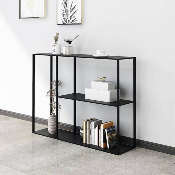 Mesa De Arrimo Metálica Con Repisa Negra/Blanca y Dorada - Imagen 8