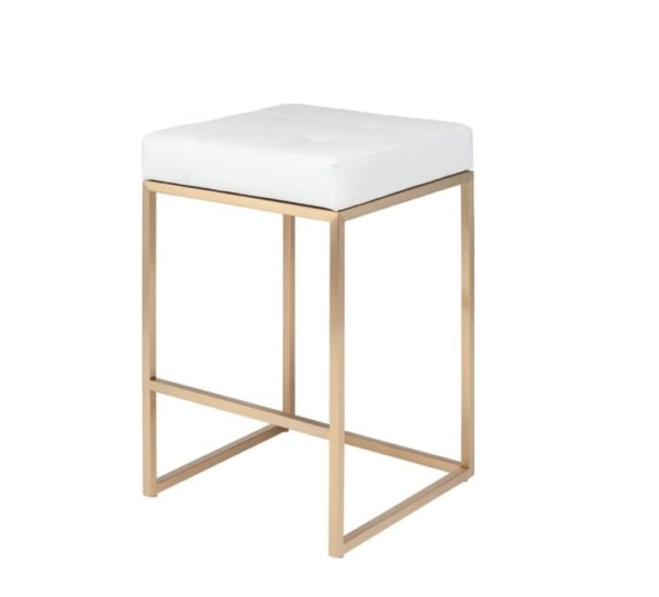 Taburete O Banco Metálico Tapizado Dorado/Negro Y Blanco - Imagen 2