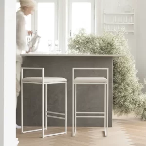 Taburete Metálico Tapizado Con Respaldo Dorado-negro- Blanco